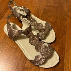 Rialto Bronze Braided Slingback Sandals with Gold Studs, Size 8